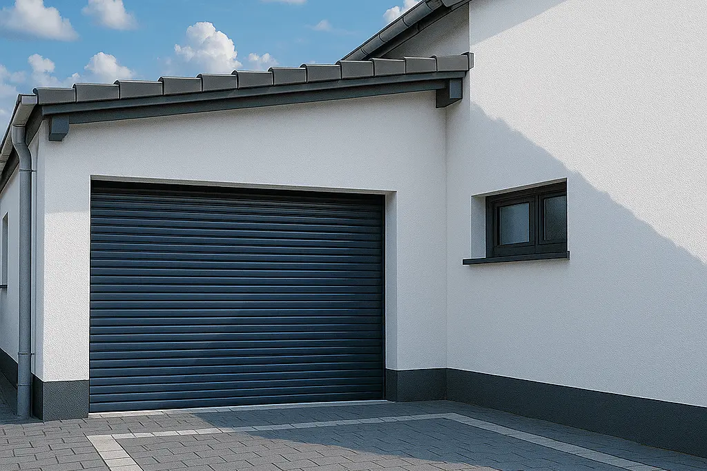 Schwarzes Rollo in der Garage